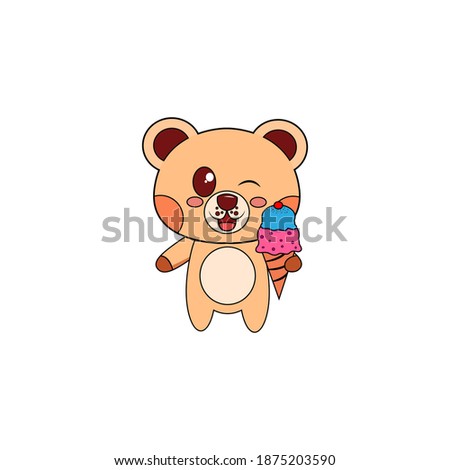 Isolated happy bear cartoon eating an ice cream. Vector illustration
