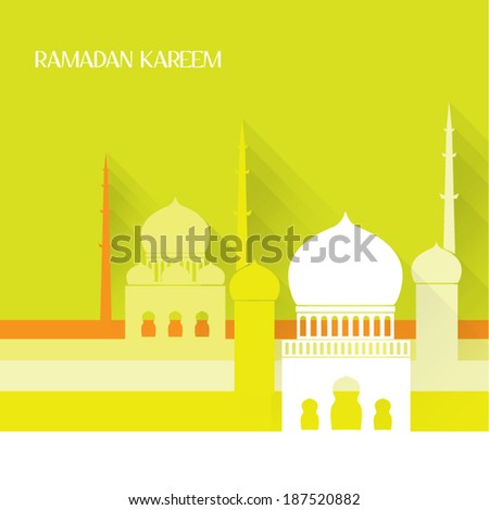 Arabic Islamic Mosque Vector Design; Translation (Ramadan Kareem): Happy Ramadan; Greetings