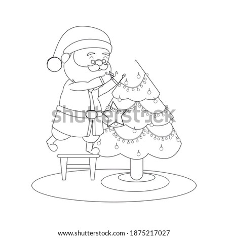 Happy santa claus cartoon with a christmas tree. Vector illustration