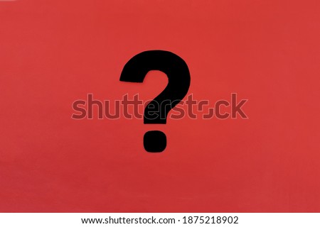The question mark is black on a red background. The concept of dialogue, clarification of the situation. Decision making.