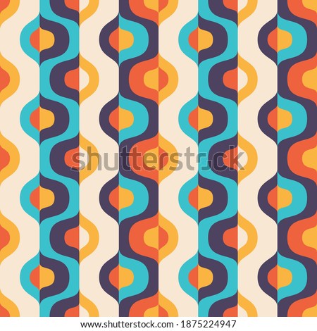 Backround mid-century modern art. Abstract geometric seamless vector pattern. Decorative ornament in retro vintage design style. Atomic stylized backdrop. 