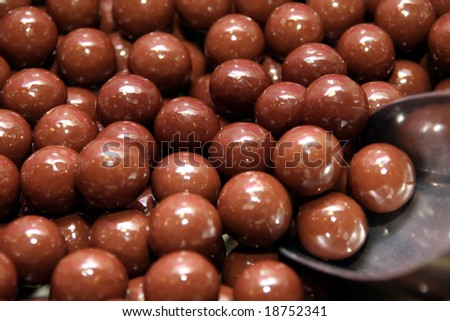 details of many chocolate candy in close up