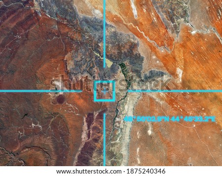 view from satellite on the earth surface, geolocation, gps coordinates. elements of this image furnished by nasa Royalty-Free Stock Photo #1875240346
