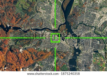 view from satellite on the earth surface, geolocation, gps coordinates. elements of this image furnished by nasa Royalty-Free Stock Photo #1875240358