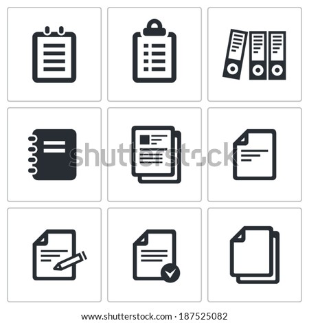 Notepad paper documents Icons set vector