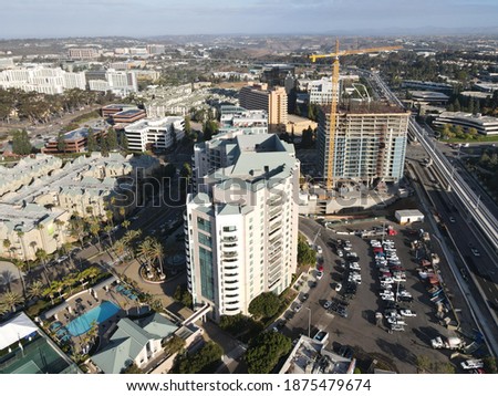 Aerial view of UTC, University City large residential and commercial district next to the University of California, San Diego, California, USA. December 1st, 2020