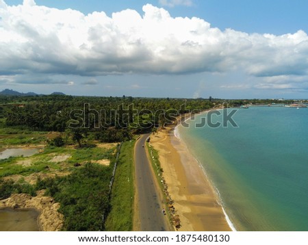 Aerial view from the lagarto beach and  São Tomé e Principe coast.Africa
