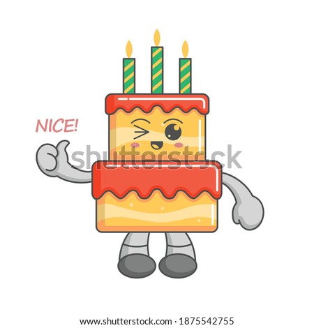 kawaii birthday cake characters give a thumbs up, nice