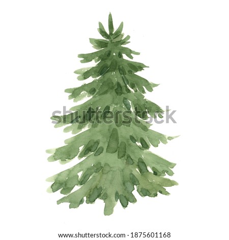 Beautiful painting with watercolor christmas fir tree. Stock illustration.