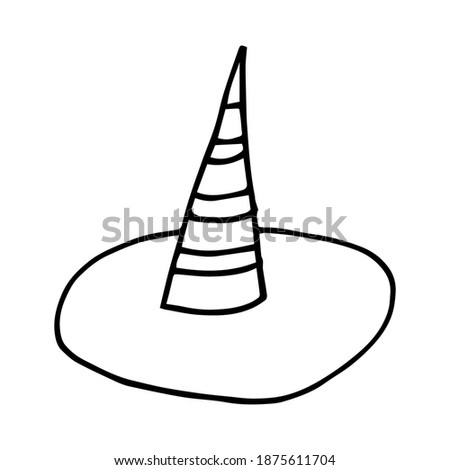 Simple cartoon vector witch hat isolated on white background. Doodle style, hand drawn element. Fantasy illustration for mystery, boho design.