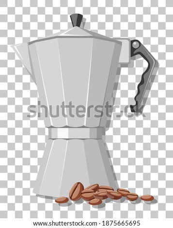 Moka pot with coffee beans isolated on transparent background illustration