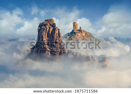 Landscape with Roque Bentayga and Roque Nublo in the background, Gran Canaria, Canary Islands, Spain Royalty-Free Stock Photo #1875711586