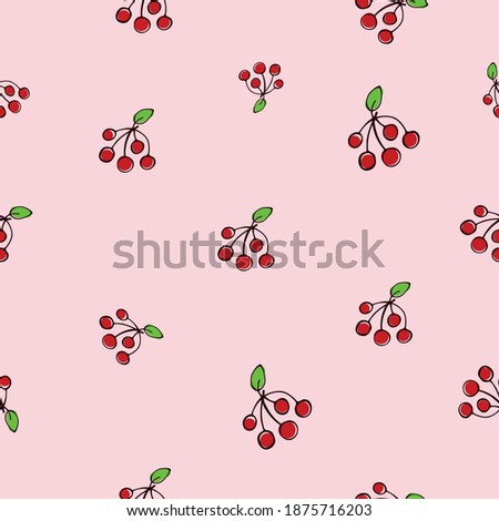 Pink summer seamless background with bunches of berries. Idea for backgrounds, textures, wrappers. Vector illustration.