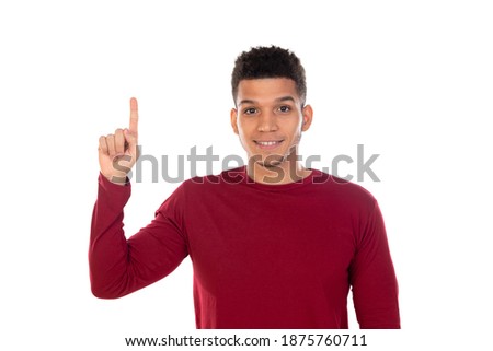Latin guy with short afro hair isolated on white background