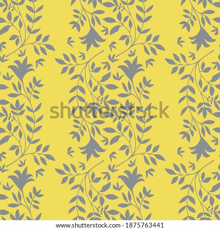 Elegant jacquard effect wild meadow grass seamless vector pattern background. Yellow grey backdrop of leaves in stylized geometric damask design Botanical baroque foliage all over print.