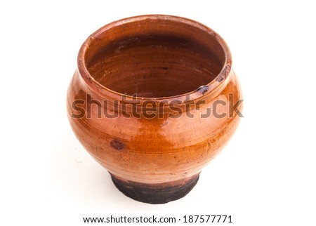 opened vintage ceramic pot isolated on white