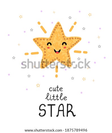 Vector illustration with hand drawn lettering - Cute little star. Colorful typography design for postcard, banner, t-shirt print, invitation, greeting card, poster