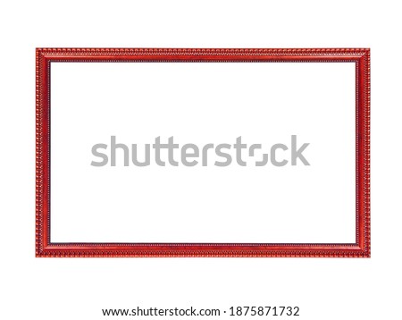 Empty red wooden frame for paintings. Isolated on white background