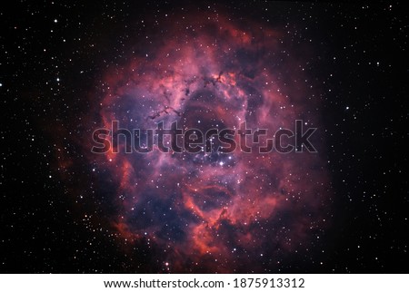 C49 or NGC2244 nebula also know as Rosette in bicolor palette taken with dedicated astrophotography camera on the telescope Royalty-Free Stock Photo #1875913312