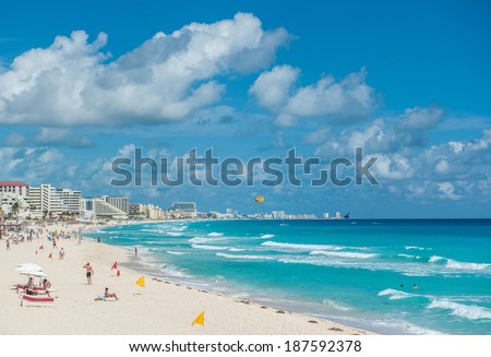 Cancun beach panorama, Mexico Royalty-Free Stock Photo #187592378