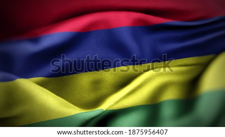 close up waving flag of Mauritius. flag symbols of Mauritius.