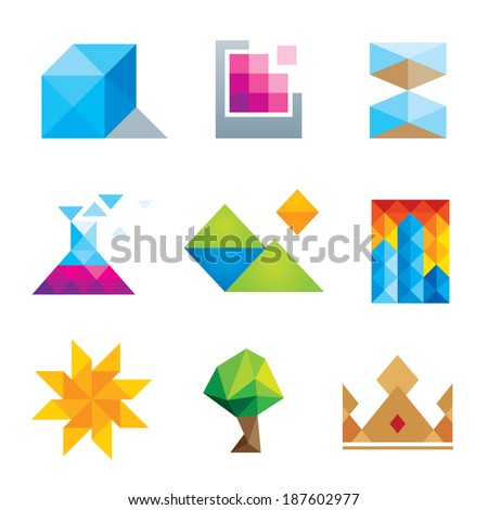 Extremely creative beautiful design polygons geometric art logo icon set
