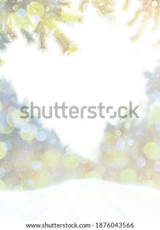 Blurred. Abstract festive Christmas background. Frozen winter forest with snow covered trees. outdoor
