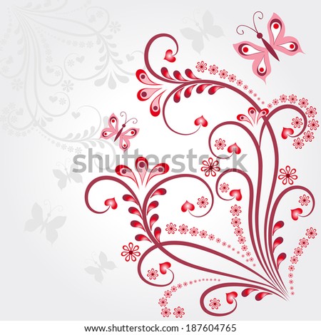 Floral greeting card with hearts