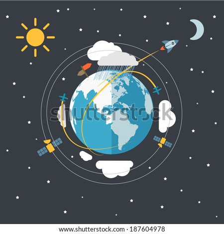 Flat design illustration of the Earth in space 