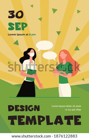 Woman in mask talking to chickenpox infected friend. Friends, students, speech bubbles flat vector illustration. Healthcare, infection risk concept for banner, website design or landing web page
