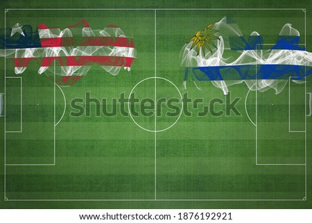Liberia vs Uruguay Soccer Match, national colors, national flags, soccer field, football game, Competition concept, Copy space