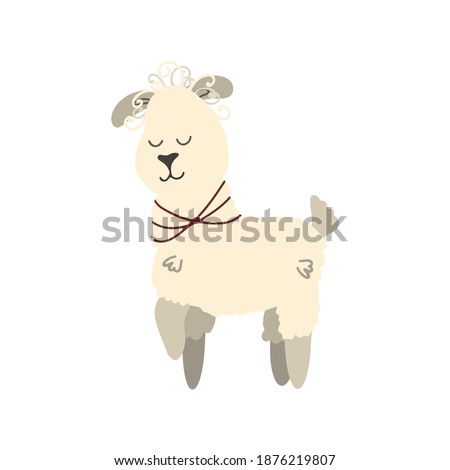 Lama girl. Vector children's illustration in cartoon hand-drawn style for printing on children's clothing, interior design, packaging, stickers. Isolated on white
