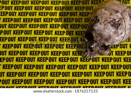 background keep out, distance, warning sign, with human skull