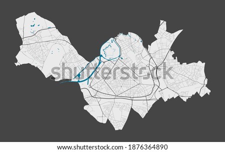 Lille map. Detailed map of Lille city administrative area. Cityscape panorama. Royalty free vector illustration. Outline map with highways, streets, rivers. Tourist decorative street map.