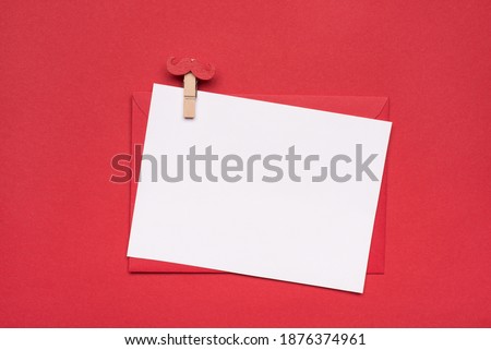 Happy fathers day concept. Close up flat lay photo image of clear with copy space card envelope and pin with mustache isolated bright background