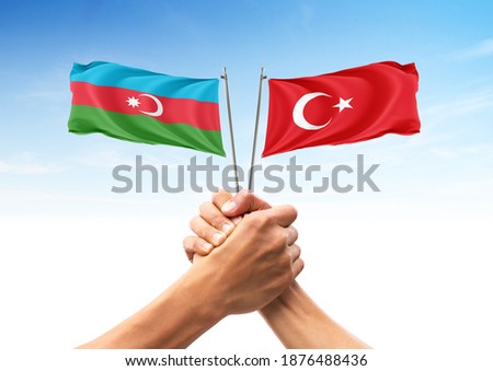 Flag of Azerbaijan and Turkey, allies and friendly countries, unity, togetherness, handshake