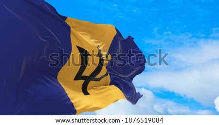 Large Barbados flag waving in the wind