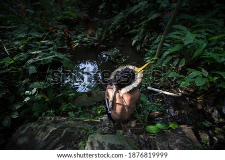 Indigenous Guarani Mbya who resist occupying their land against the government that limits their area of protection. Royalty-Free Stock Photo #1876819999