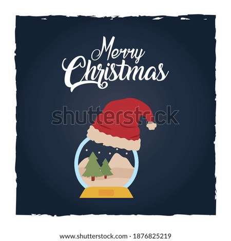 merry christmas pine trees in sphere with hat design, winter season and decoration theme Vector illustration