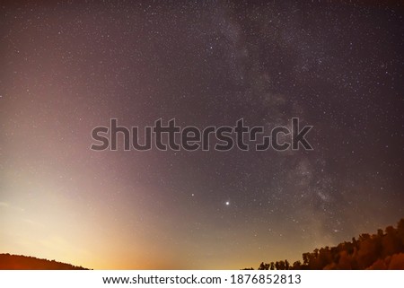 Jupiter,Saturn planets  and Milky Way in the night sky.