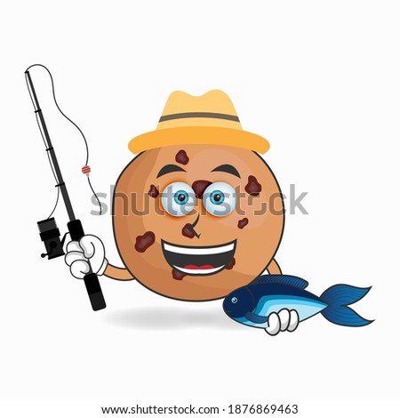 The Cookies mascot character is fishing. vector illustration