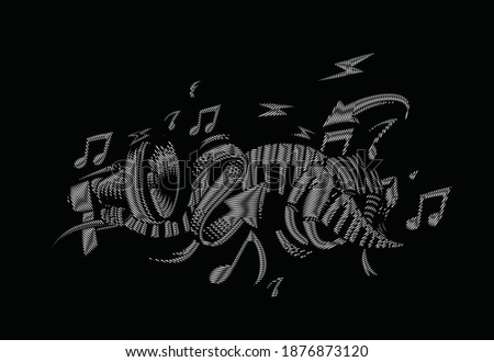Move the beat with arrow and guitar, stiker vector illustration.