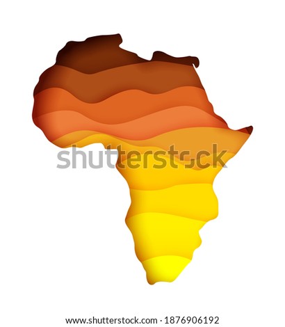 Vector layered paper cut style map of Africa continent. Travel poster, banner template. Africa day card. Royalty-Free Stock Photo #1876906192