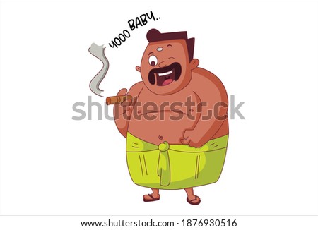 Vector cartoon illustration of Tamil man is smoking cigarette. Saying yo baby. Isolated on white background.