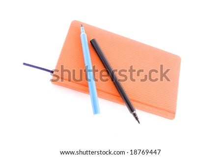 red calendar and markers isolated on a white background