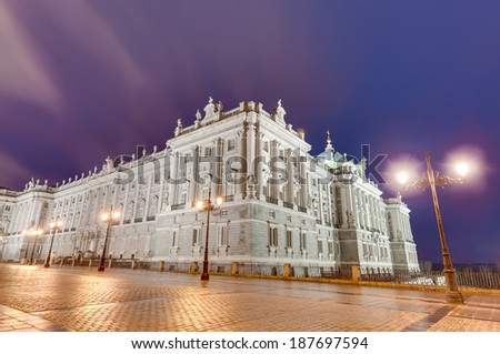 The Royal Palace of Madrid (Palacio Real de Madrid), official residence of the Spanish Royal Family at the city of Madrid, Spain.