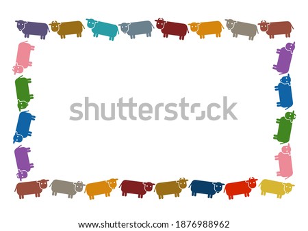 Vector illustration of cattle. Ox, cow, bull. Frame, background pattern.
