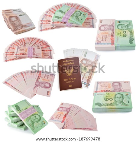 Thailand banknotes price on white background.