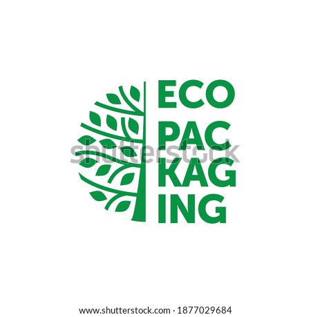 vector round stamp "eco packaging" on a white background with tree leaves