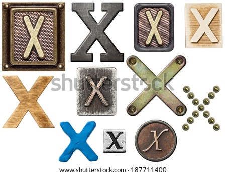 Alphabet made of wood, metal, plasticine. Letter X